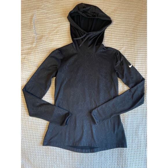 Nike Pro Dri-Fit Fleece Lined Hooded Black Sneak Print Running Hooded Top Medium - Picture 5 of 11